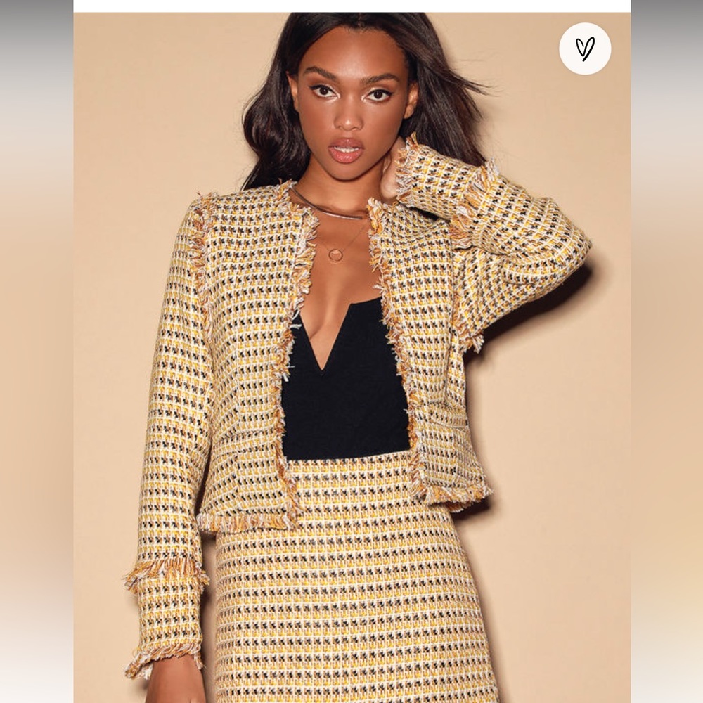 Lulu’s Yellow/Black/Metallic Gold Tweed Jacket